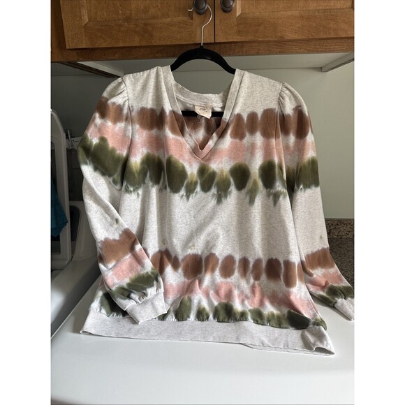 Knox Rose Womens Sweatshirt 2X Tie Dye Crew Fleece Puff Shoulder Lightweight - Picture 1 of 8